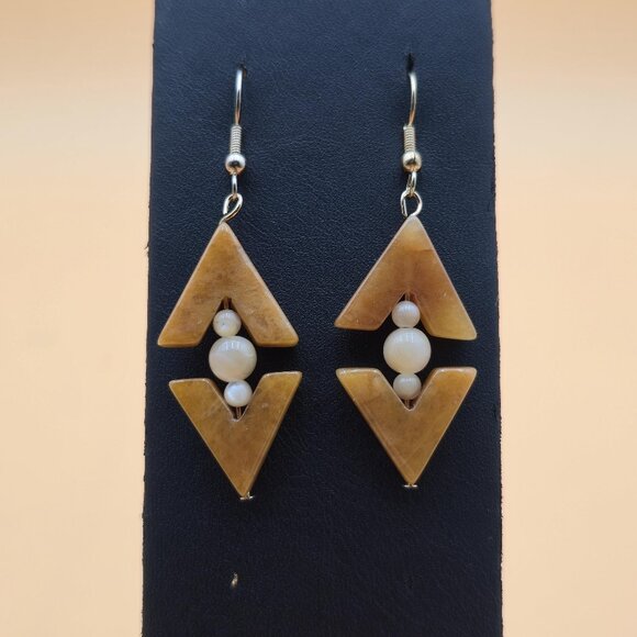 Jewelry - Gold Over Copper Orange Yellow Aventurine Stone Vintage Earrings A5971